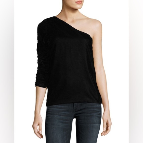 Joie Wayman Velvet Silk Blend 3/4 Ruched Sleeve One Shoulder Top Size 2 - Picture 3 of 8